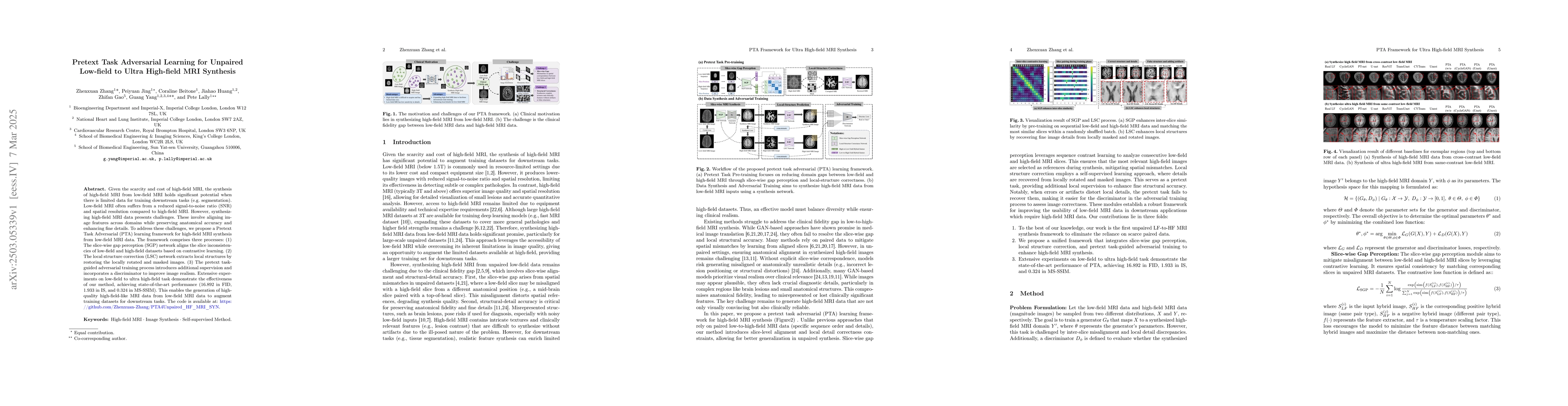 Thumbnail for Pretext Task Adversarial Learning for Unpaired Low-field to Ultra
  High-field MRI Synthesis