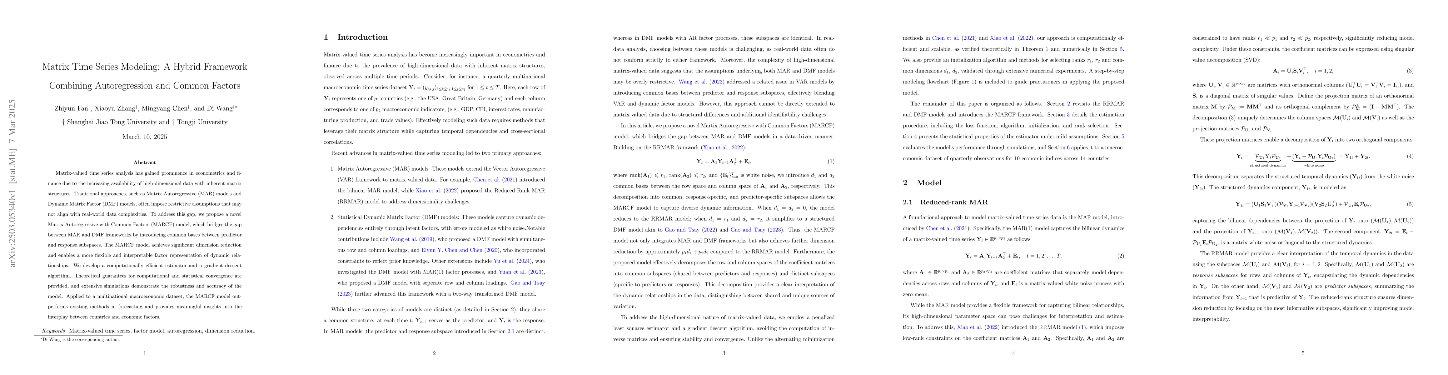 Thumbnail for Matrix Time Series Modeling: A Hybrid Framework Combining Autoregression
  and Common Factors