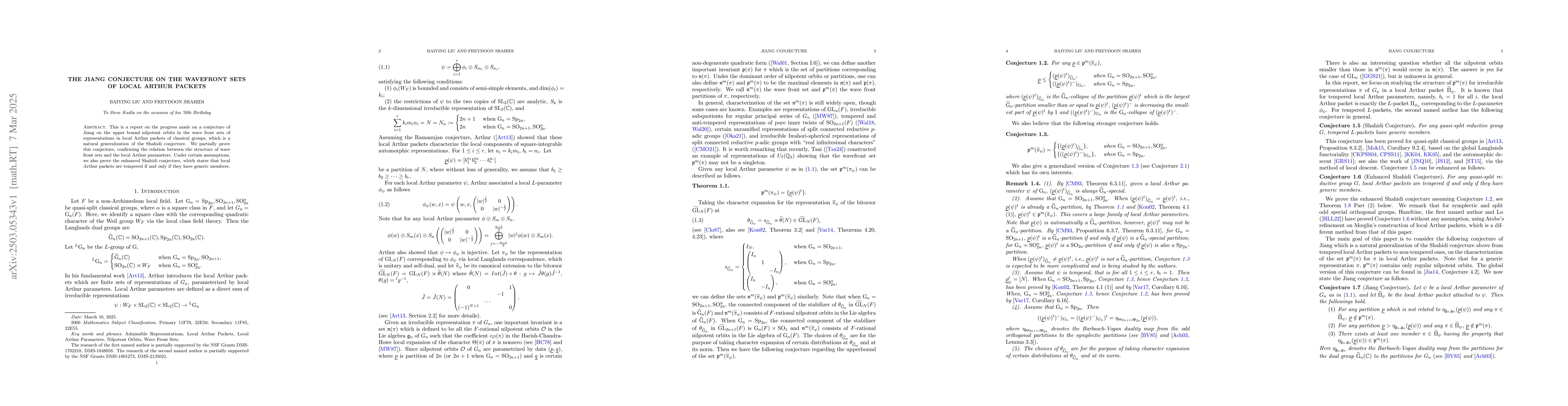 Thumbnail for The Jiang conjecture on the wavefront sets of local Arthur packets