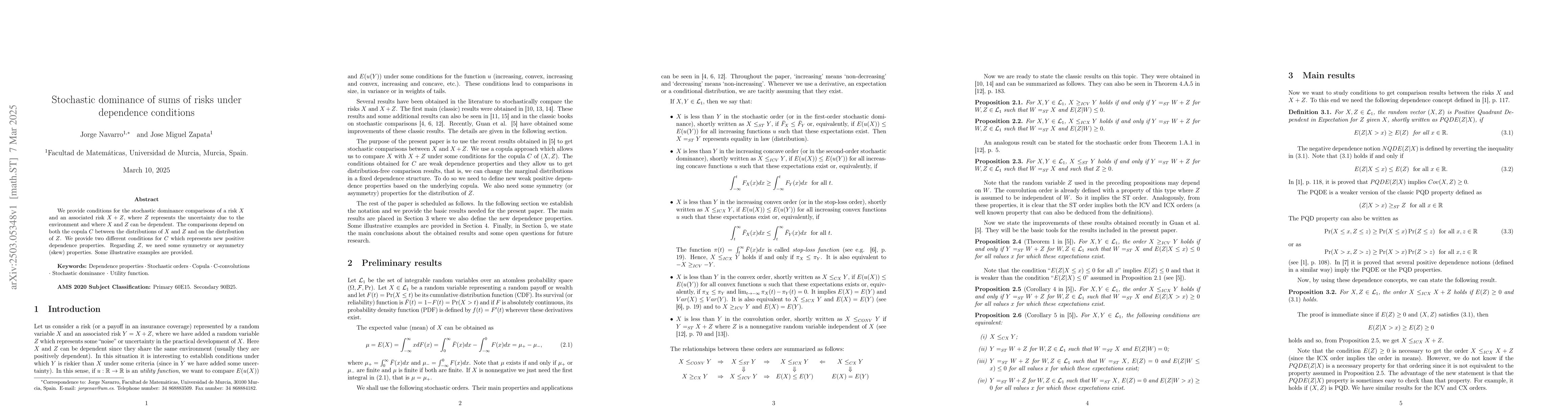 Thumbnail for Stochastic dominance of sums of risks under dependence conditions