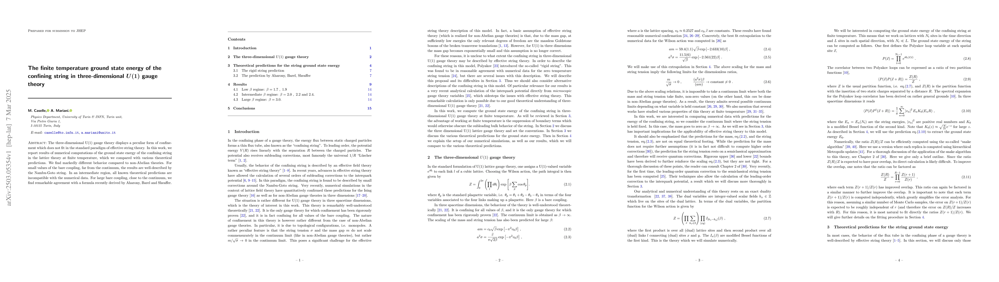 Thumbnail for The finite temperature ground state energy of the confining string in
  three-dimensional U(1) gauge theory