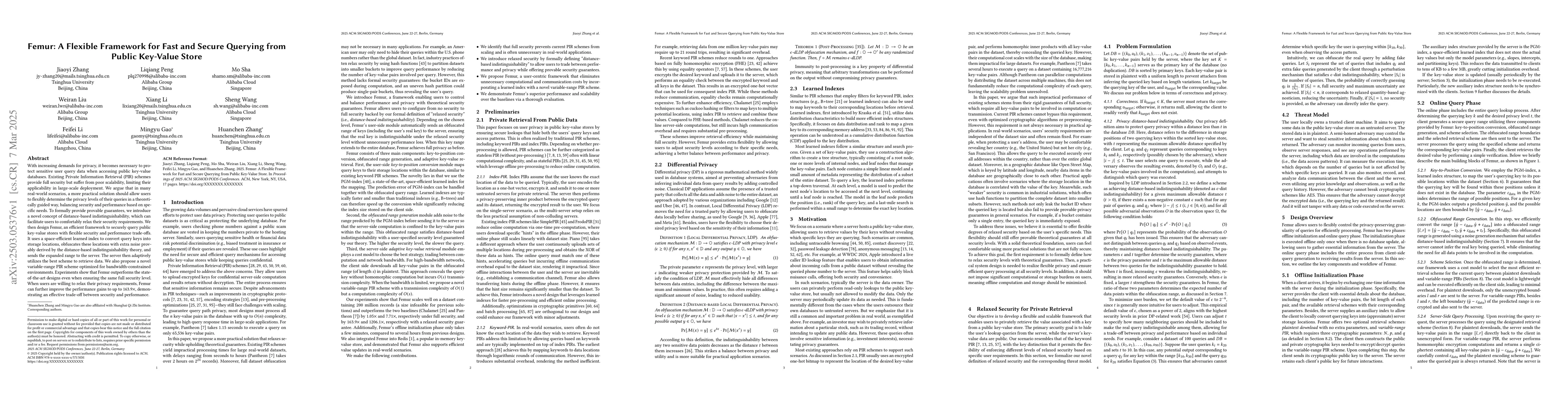 Thumbnail for Femur: A Flexible Framework for Fast and Secure Querying from Public
  Key-Value Store