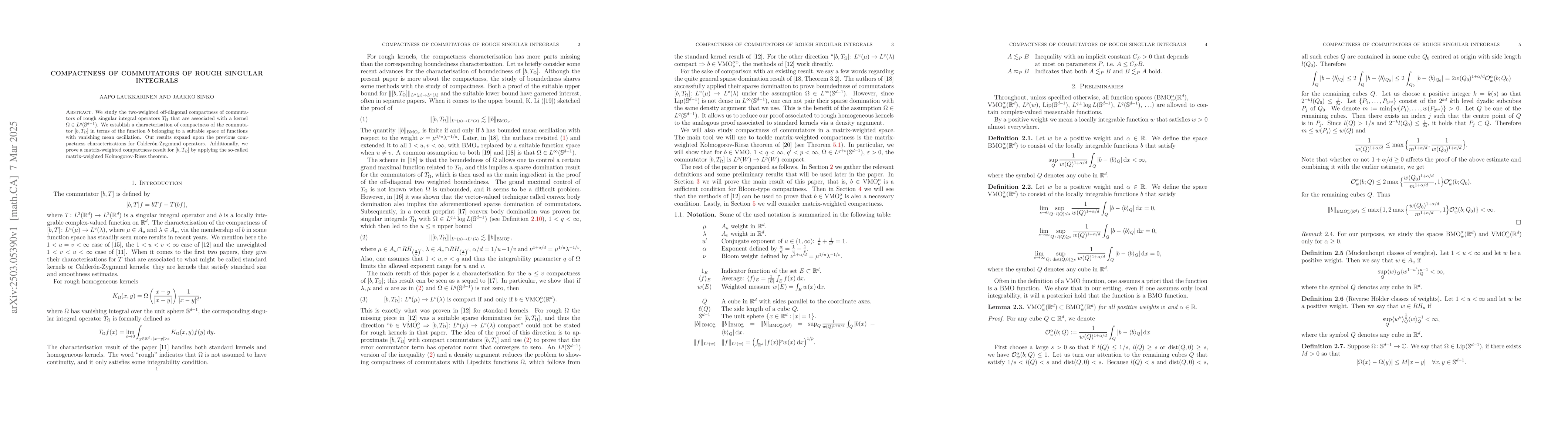 Thumbnail for Compactness of commutators of rough singular integrals