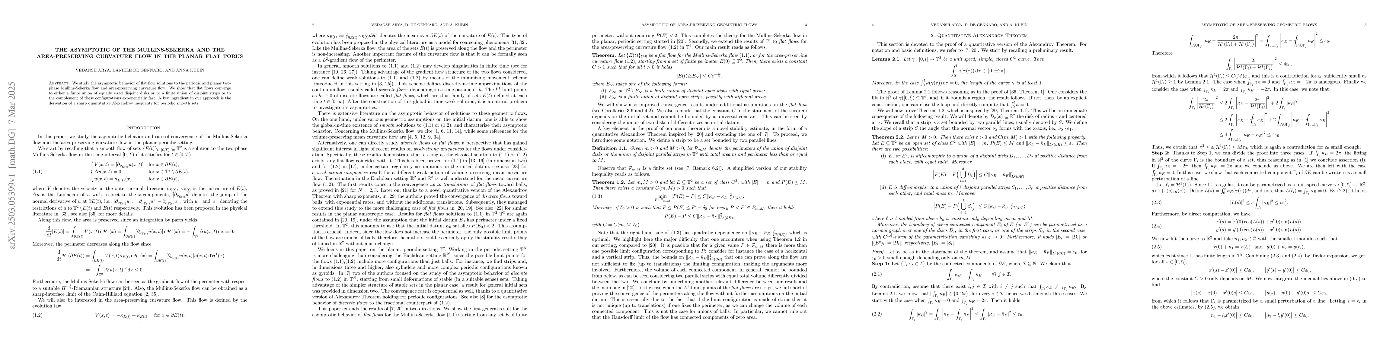 Thumbnail for The asymptotic of the Mullins-Sekerka and the area-preserving curvature
  flow in the planar flat torus