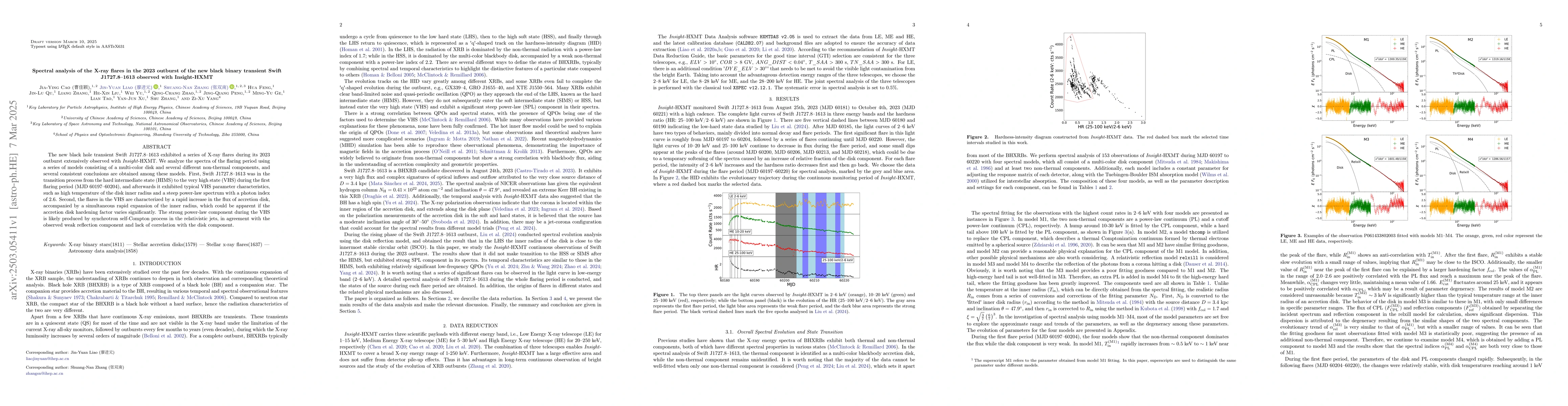 Thumbnail for Spectral analysis of the X-ray flares in the 2023 outburst of the new
  black binary transient Swift J1727.8--1613 observed with Insight-HXMT