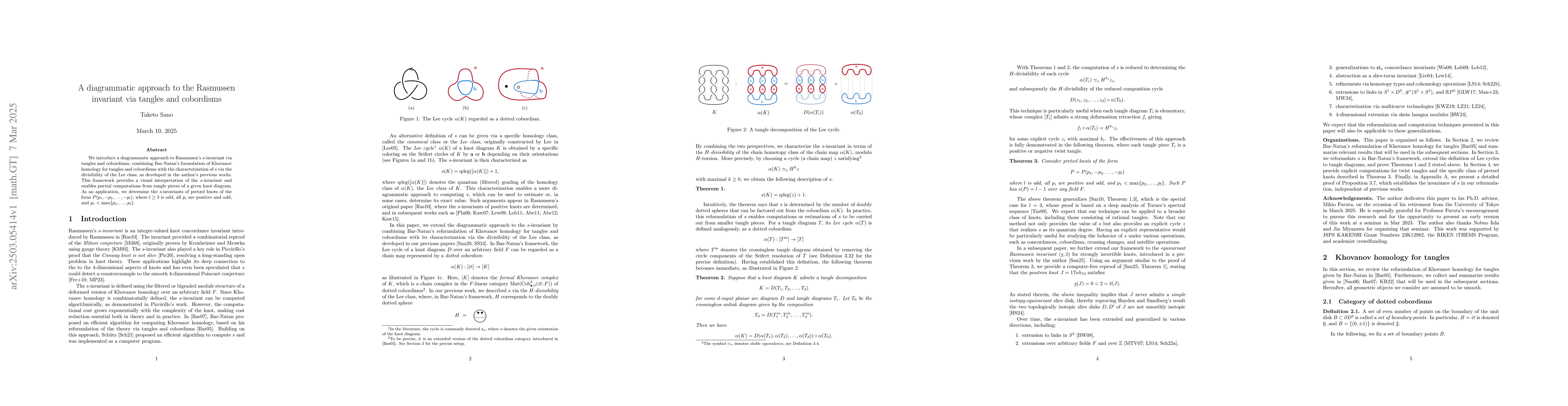 Thumbnail for A diagrammatic approach to the Rasmussen invariant via tangles and
  cobordisms