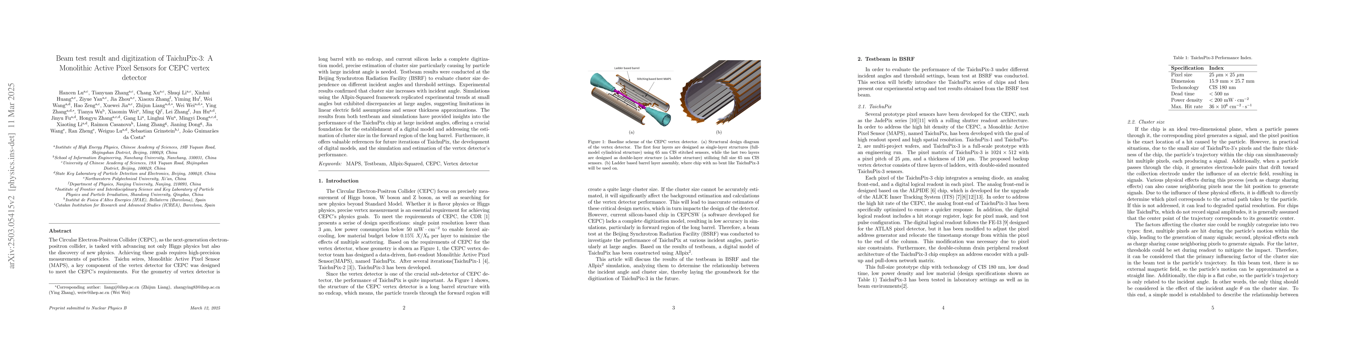 Thumbnail for Testbeam result and digitization of a Monolithic Active Pixel Sensors
  for CEPC vertex detector