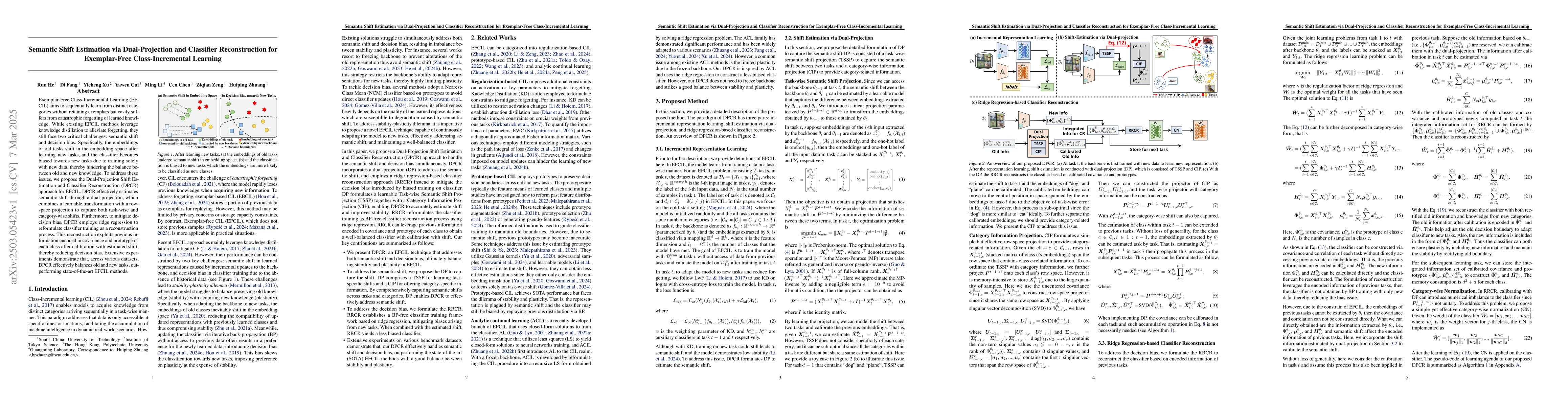 Thumbnail for Semantic Shift Estimation via Dual-Projection and Classifier
  Reconstruction for Exemplar-Free Class-Incremental Learning