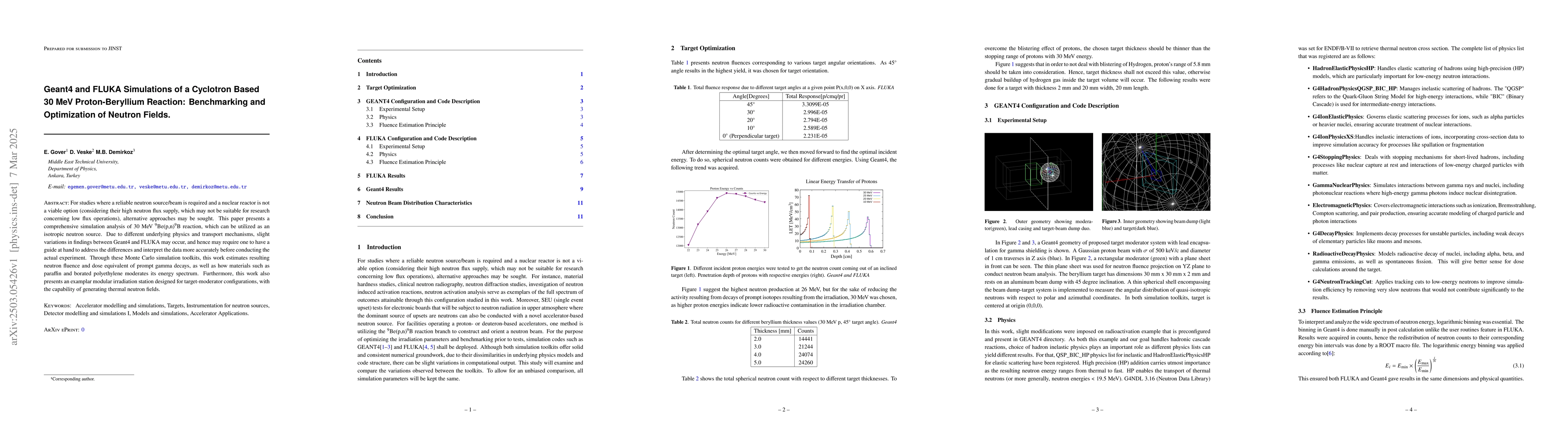 Thumbnail for Geant4 and FLUKA Simulations of a Cyclotron Based 30 MeV
  Proton-Beryllium Reaction: Benchmarking and Optimization of Neutron Fields