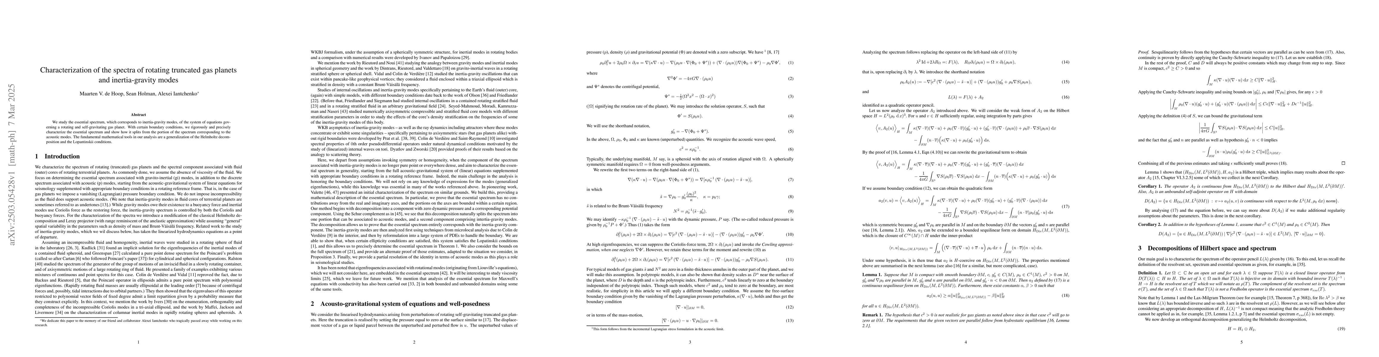 Thumbnail for Characterization of the spectra of rotating truncated gas planets and
  inertia-gravity modes
