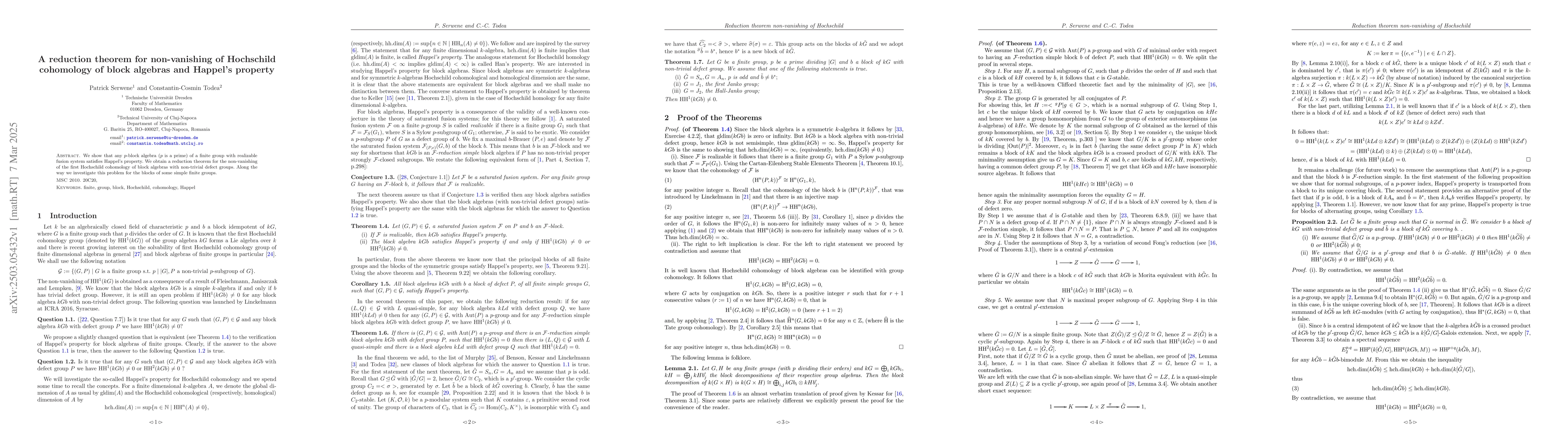 Thumbnail for A reduction theorem for non-vanishing of Hochschild cohomology of block
  algebras and Happel's property