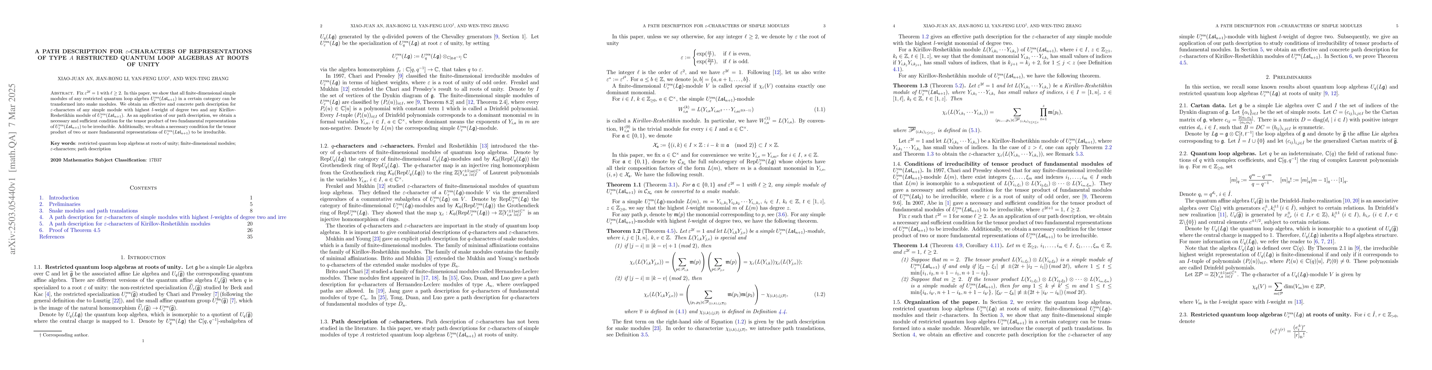 Thumbnail for A path description for $\varepsilon$-characters of representations of
  type $A$ restricted quantum loop algebras at roots of unity