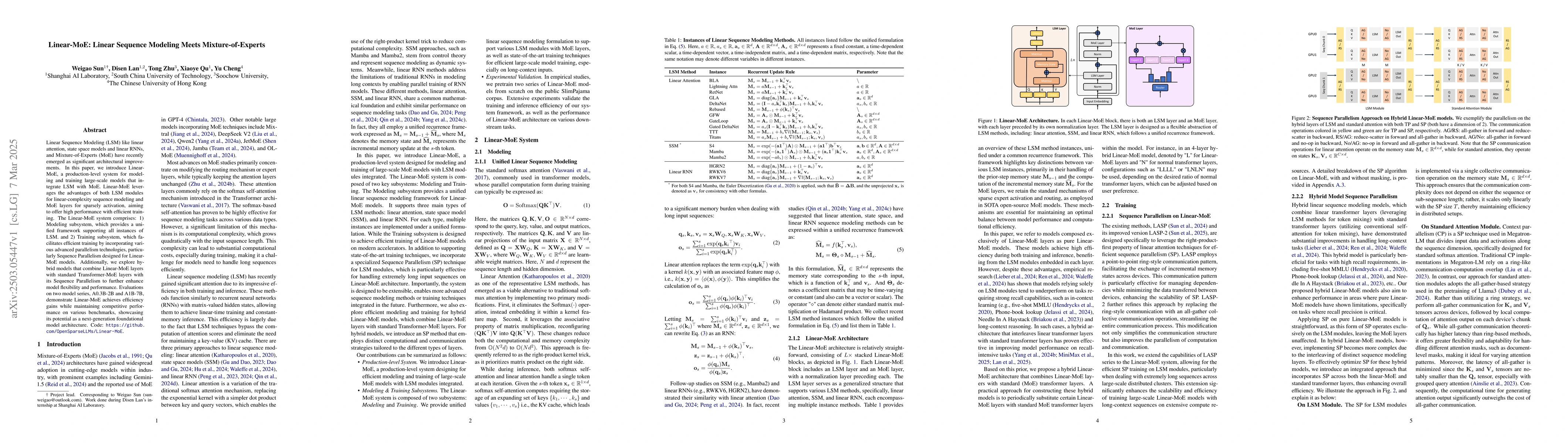 Thumbnail for Linear-MoE: Linear Sequence Modeling Meets Mixture-of-Experts