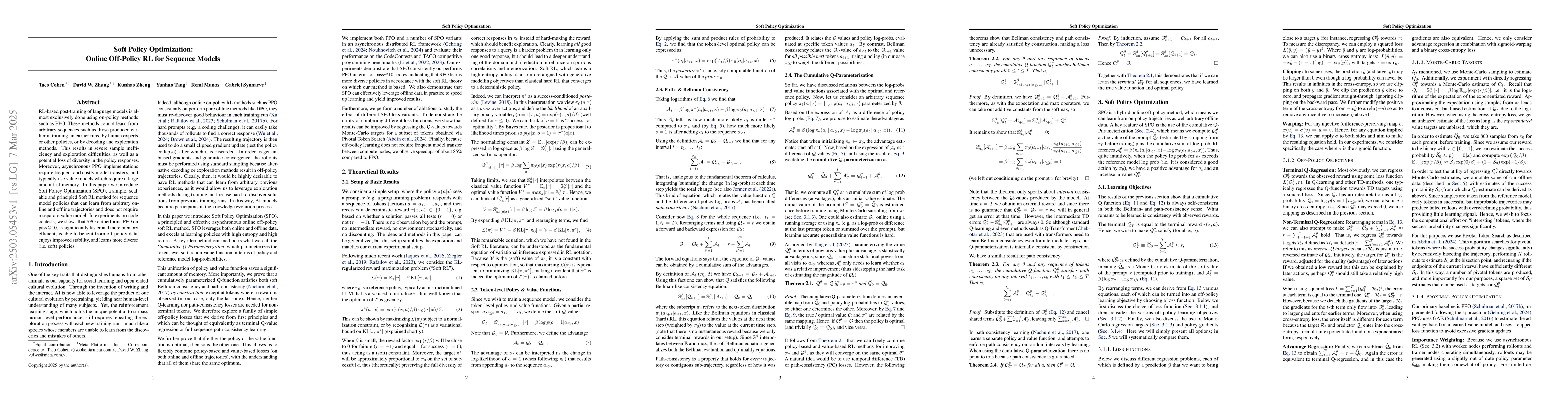 Thumbnail for Soft Policy Optimization: Online Off-Policy RL for Sequence Models