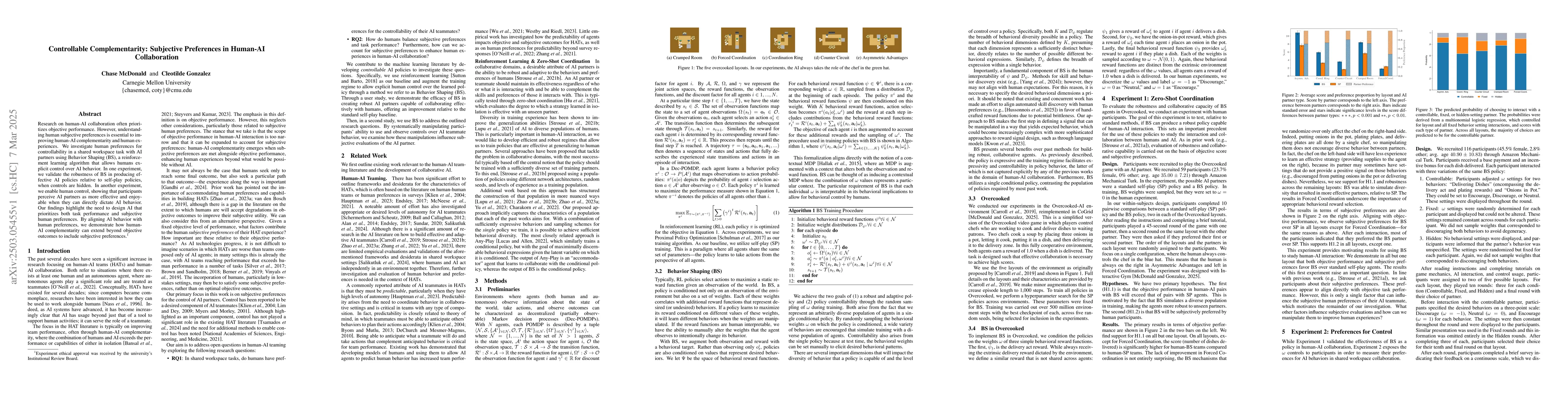 Thumbnail for Controllable Complementarity: Subjective Preferences in Human-AI
  Collaboration