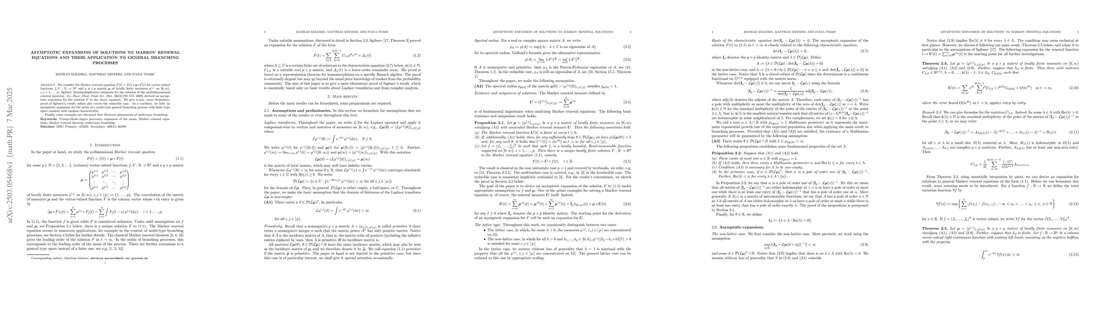 Thumbnail for Asymptotic expansions of solutions to Markov renewal equations and their
  application to general branching processes