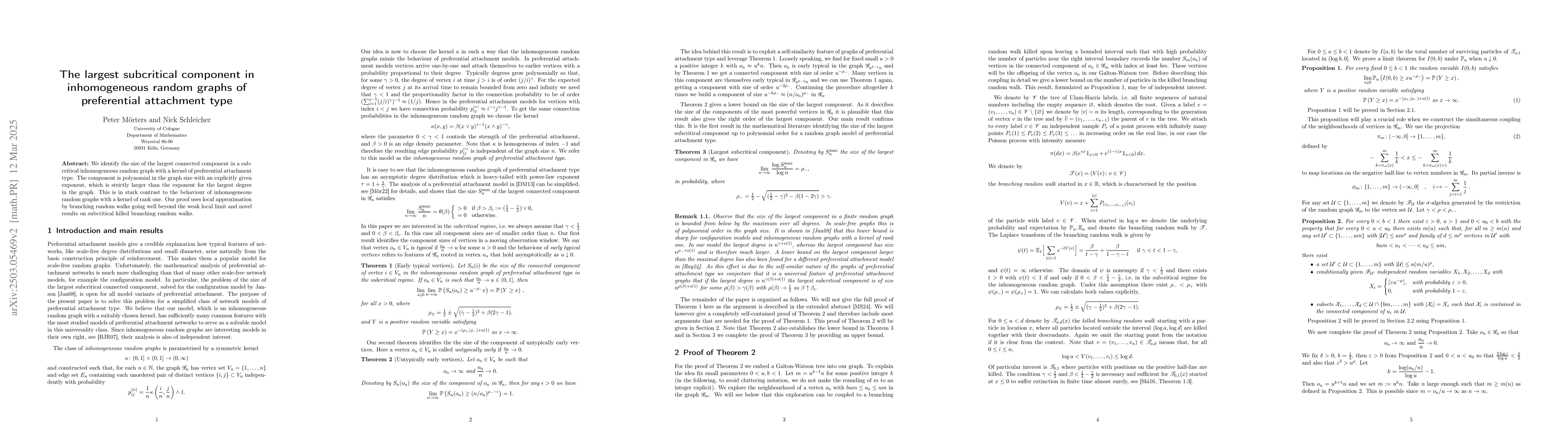Thumbnail for The largest subcritical component in inhomogeneous random graphs of
  preferential attachment type