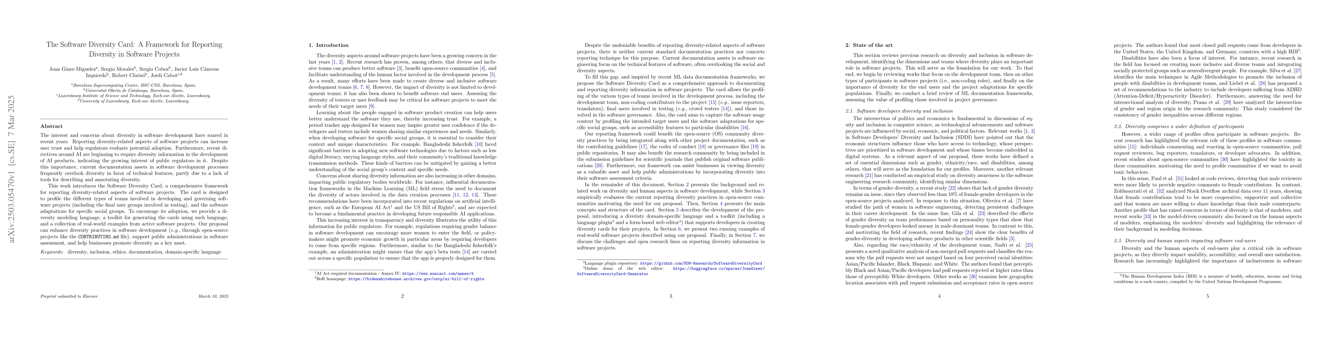 Thumbnail for The Software Diversity Card: A Framework for Reporting Diversity in
  Software Projects