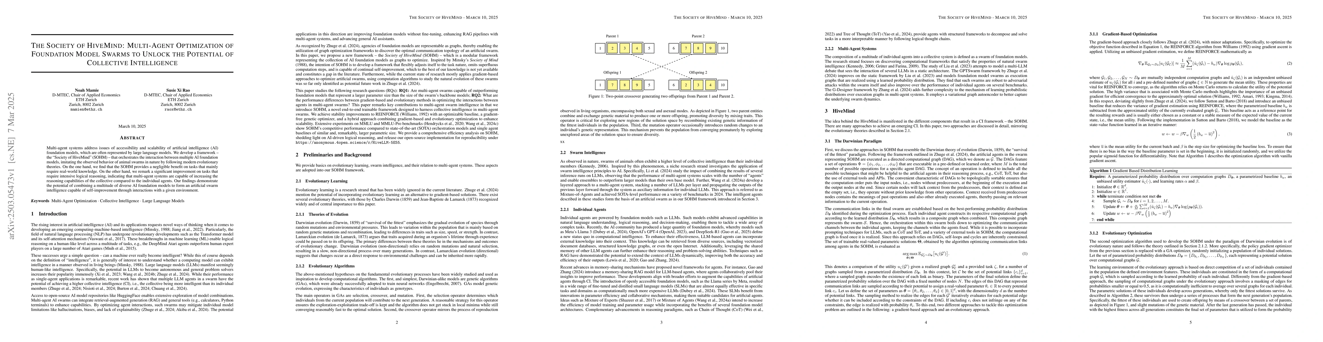 Thumbnail for The Society of HiveMind: Multi-Agent Optimization of Foundation Model
  Swarms to Unlock the Potential of Collective Intelligence