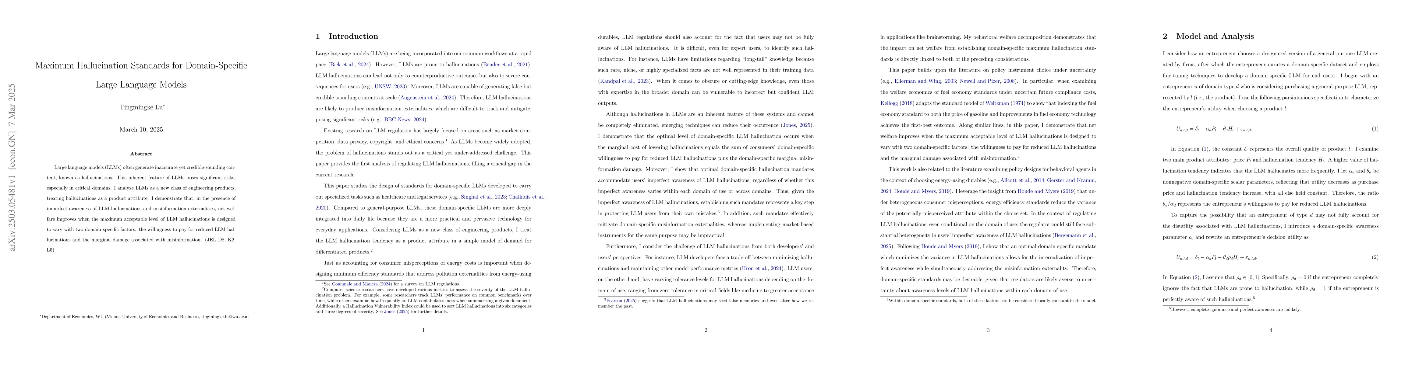 Thumbnail for Maximum Hallucination Standards for Domain-Specific Large Language
  Models