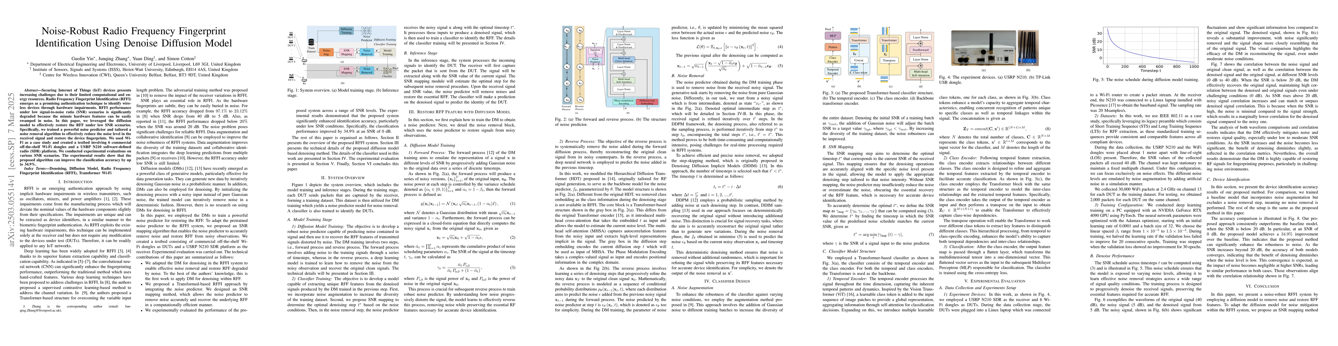 Thumbnail for Noise-Robust Radio Frequency Fingerprint Identification Using Denoise
  Diffusion Model
