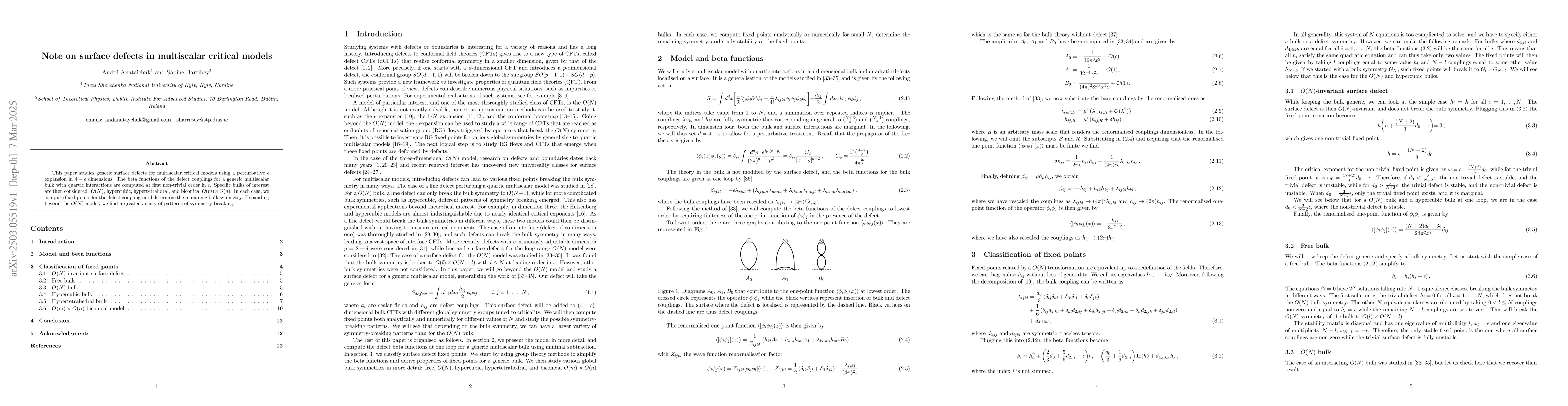 Thumbnail for Note on surface defects in multiscalar critical models