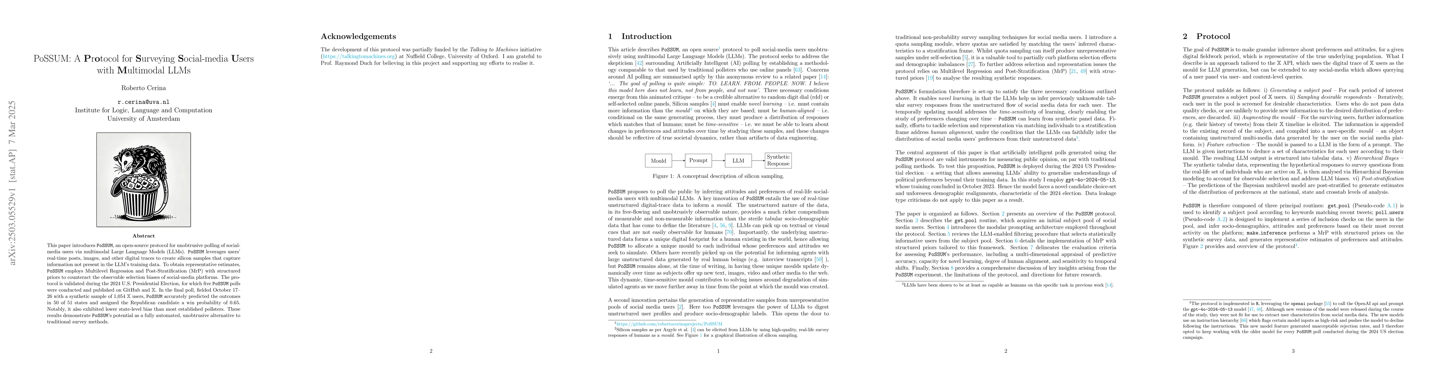 Thumbnail for PoSSUM: A Protocol for Surveying Social-media Users with Multimodal LLMs