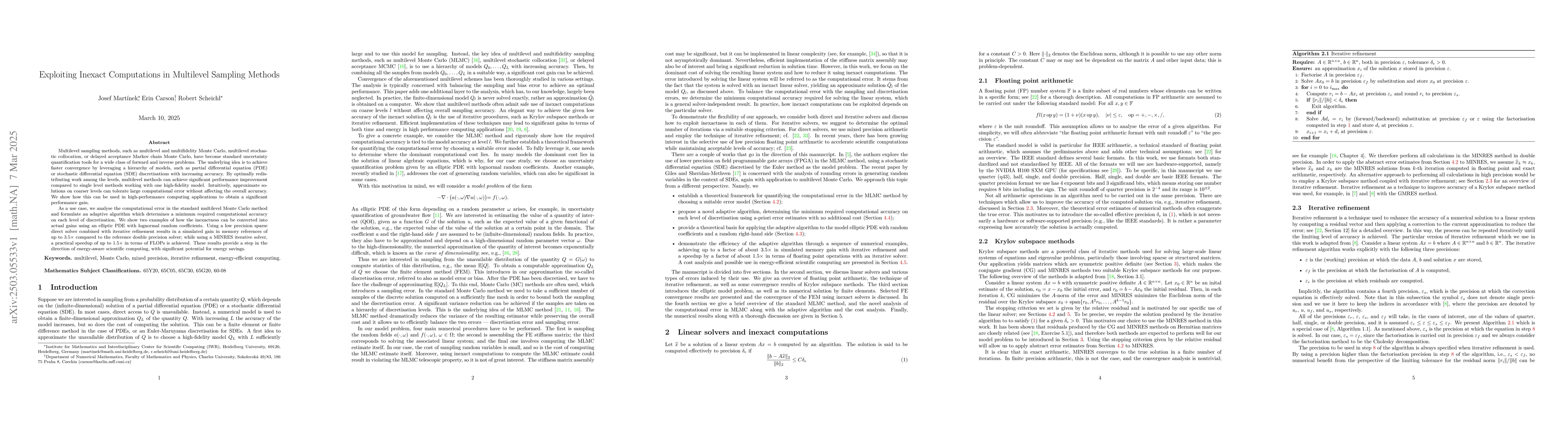 Thumbnail for Exploiting Inexact Computations in Multilevel Sampling Methods