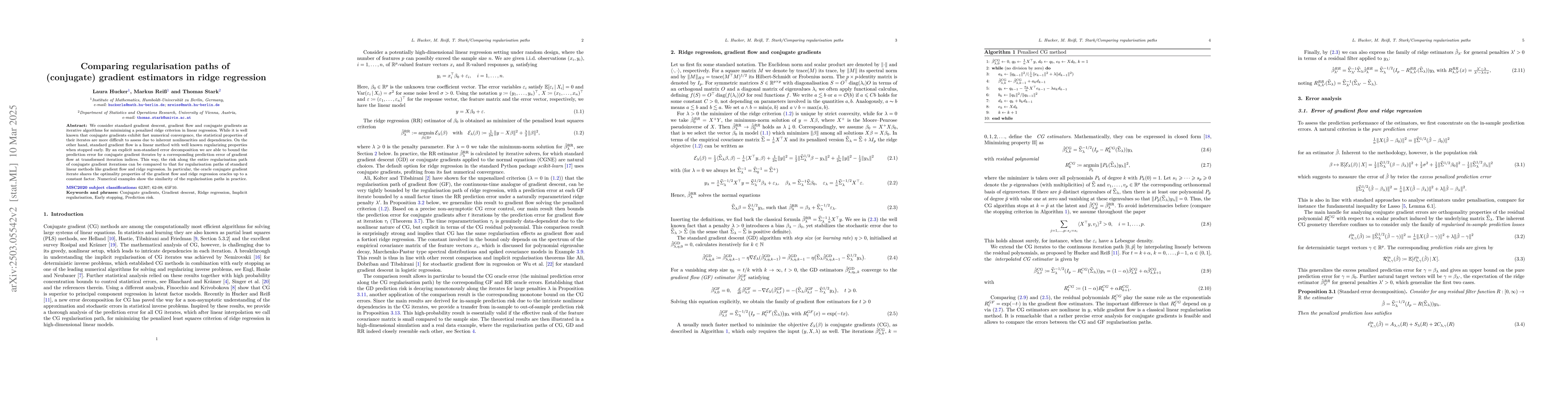 Thumbnail for Comparing regularisation paths of (conjugate) gradient estimators in
  ridge regression