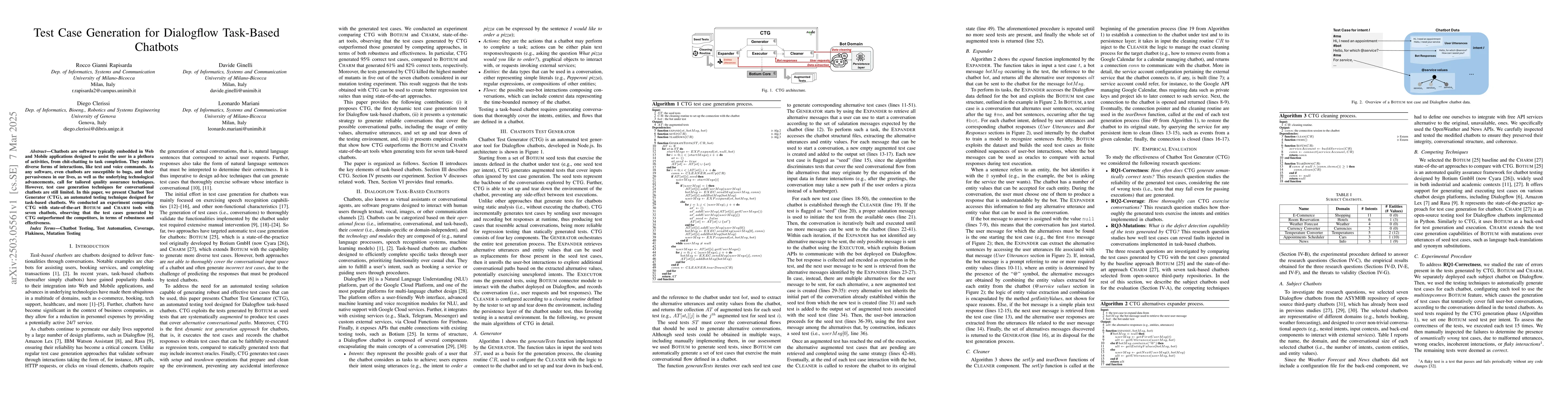 Thumbnail for Test Case Generation for Dialogflow Task-Based Chatbots