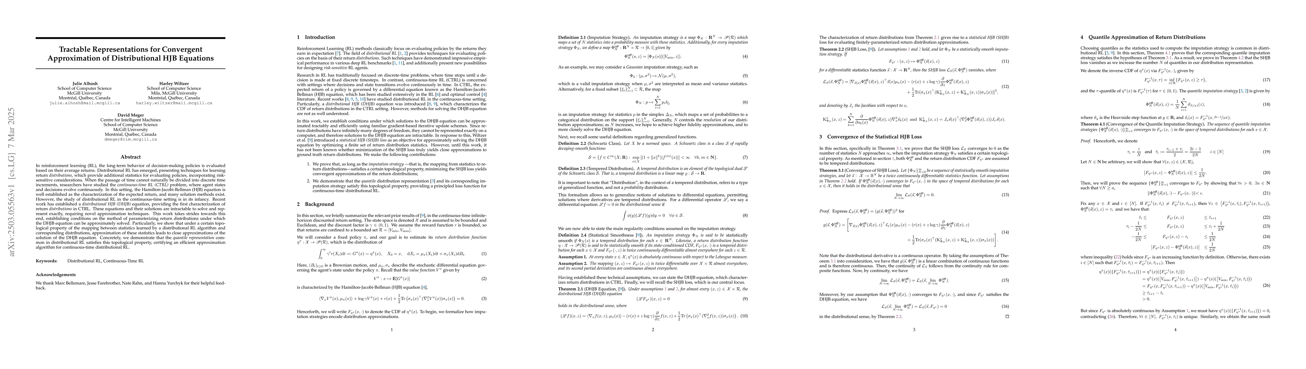 Thumbnail for Tractable Representations for Convergent Approximation of Distributional
  HJB Equations