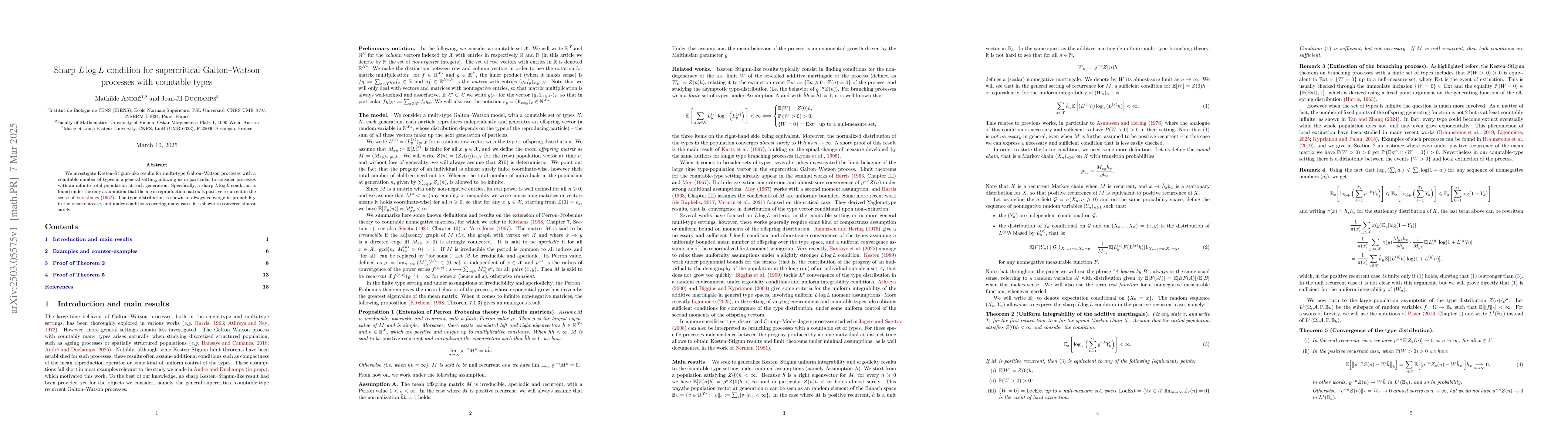 Thumbnail for Sharp $L \log L$ condition for supercritical Galton-Watson processes
  with countable types