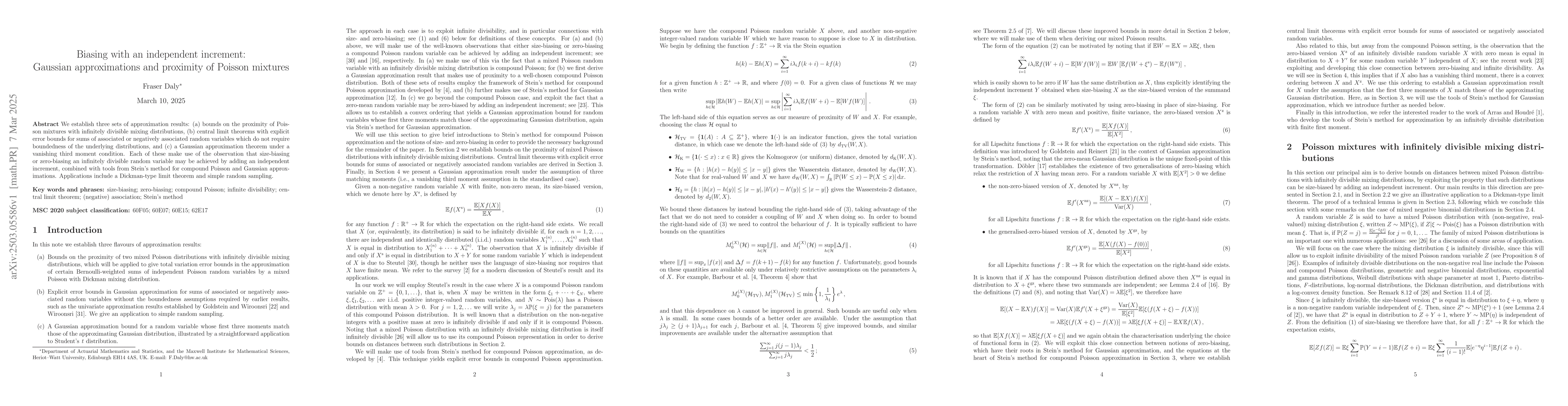 Thumbnail for Biasing with an independent increment: Gaussian approximations and
  proximity of Poisson mixtures