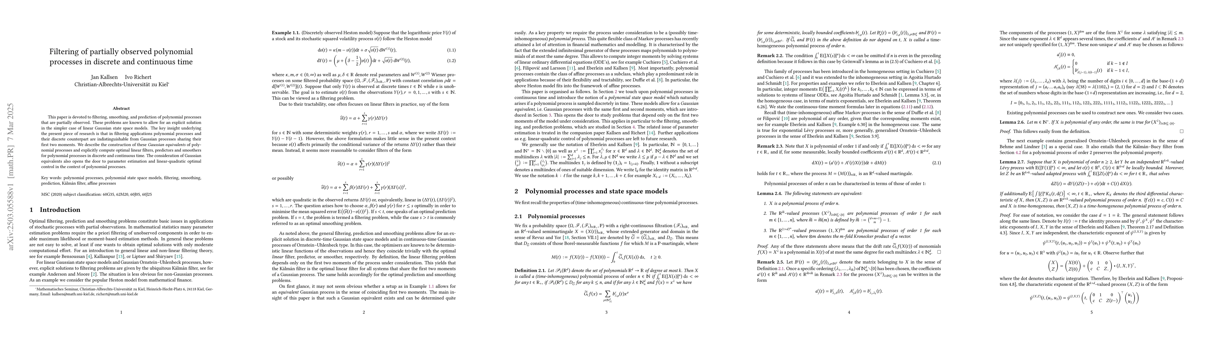 Thumbnail for Filtering of partially observed polynomial processes in discrete and
  continuous time