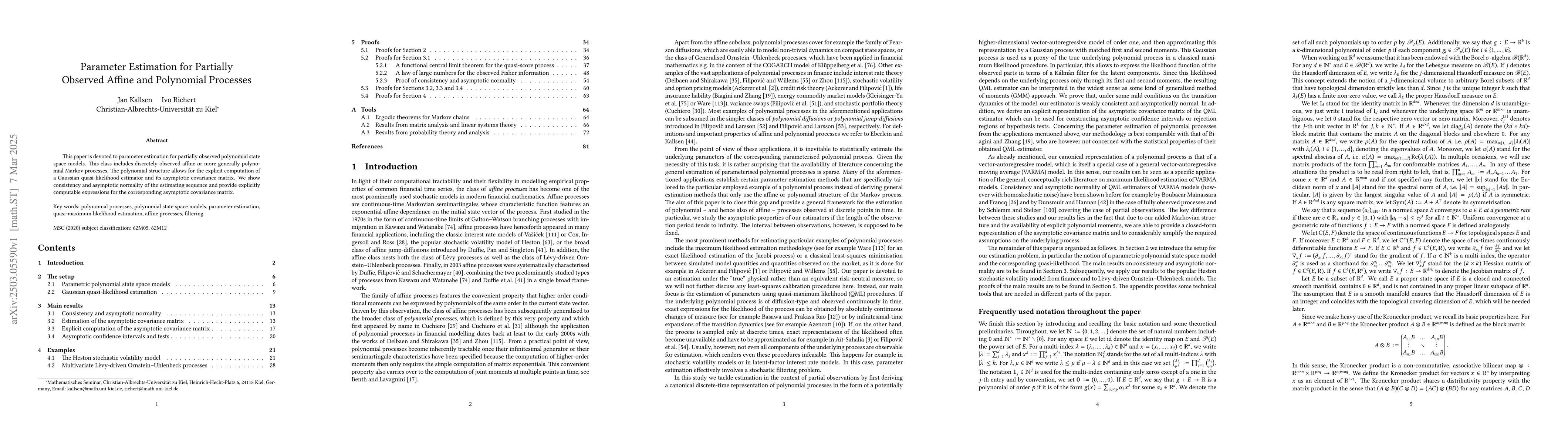 Thumbnail for Parameter Estimation for Partially Observed Affine and Polynomial
  Processes