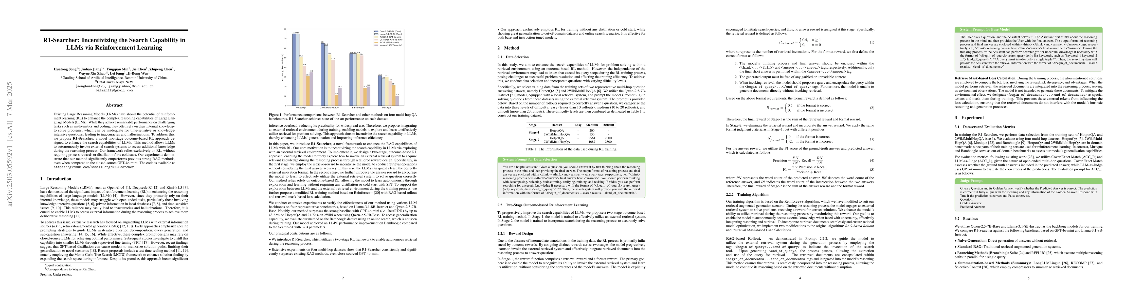 Thumbnail for R1-Searcher: Incentivizing the Search Capability in LLMs via
  Reinforcement Learning