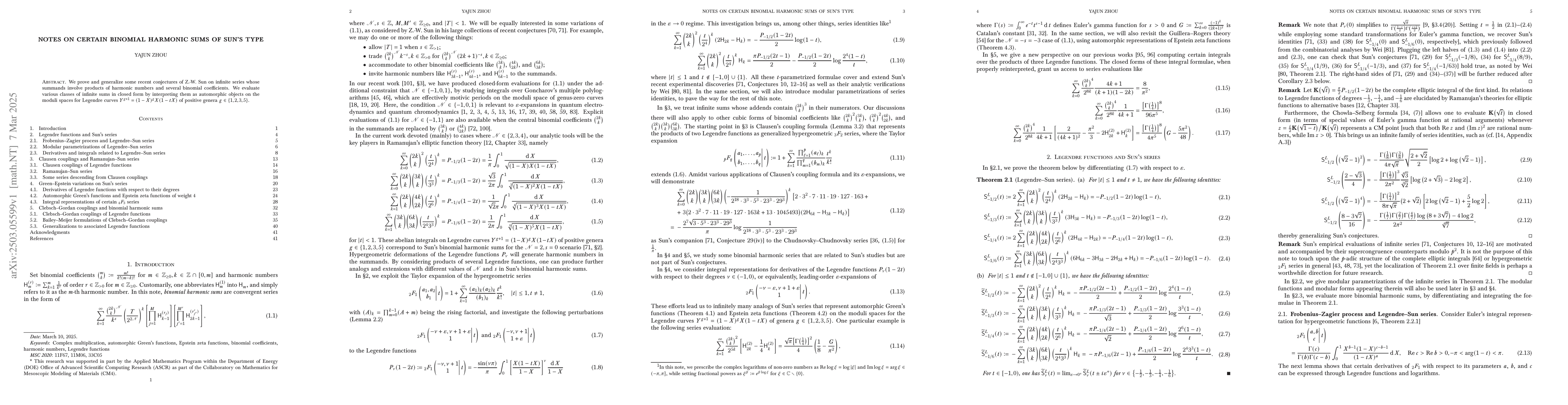 Thumbnail for Notes on certain binomial harmonic sums of Sun's type