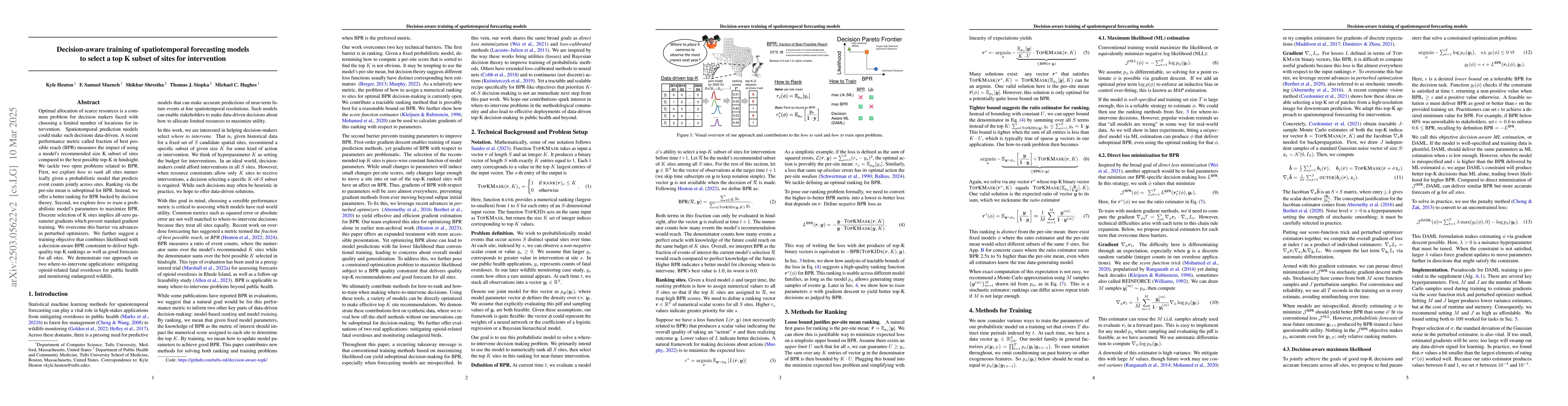 Thumbnail for Decision-aware training of spatiotemporal forecasting models to select a
  top K subset of sites for intervention