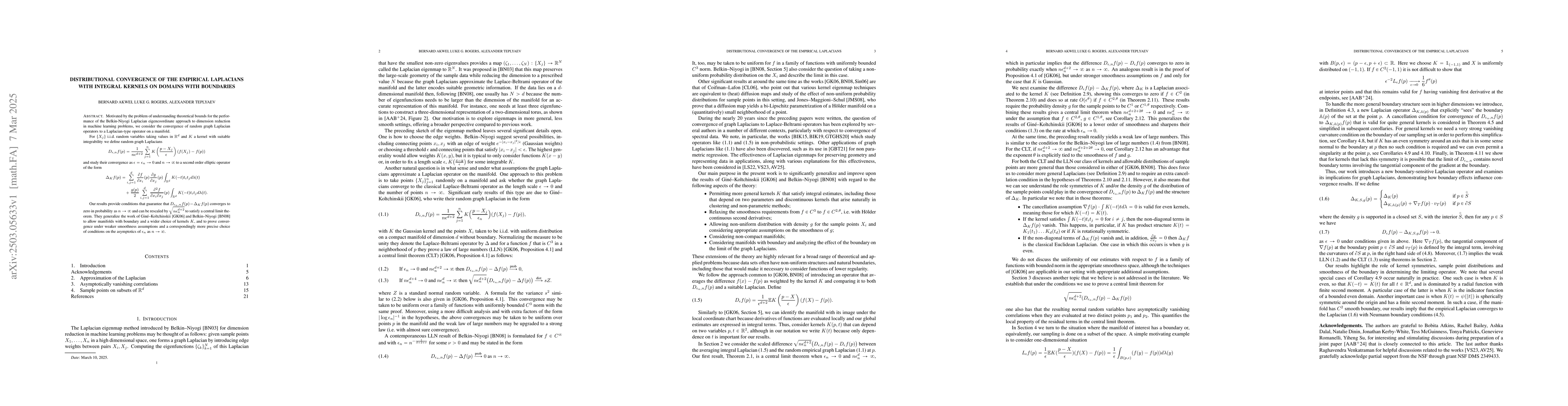 Thumbnail for Distributional Convergence of the Empirical Laplacians with Integral
  Kernels on Domains with Boundaries