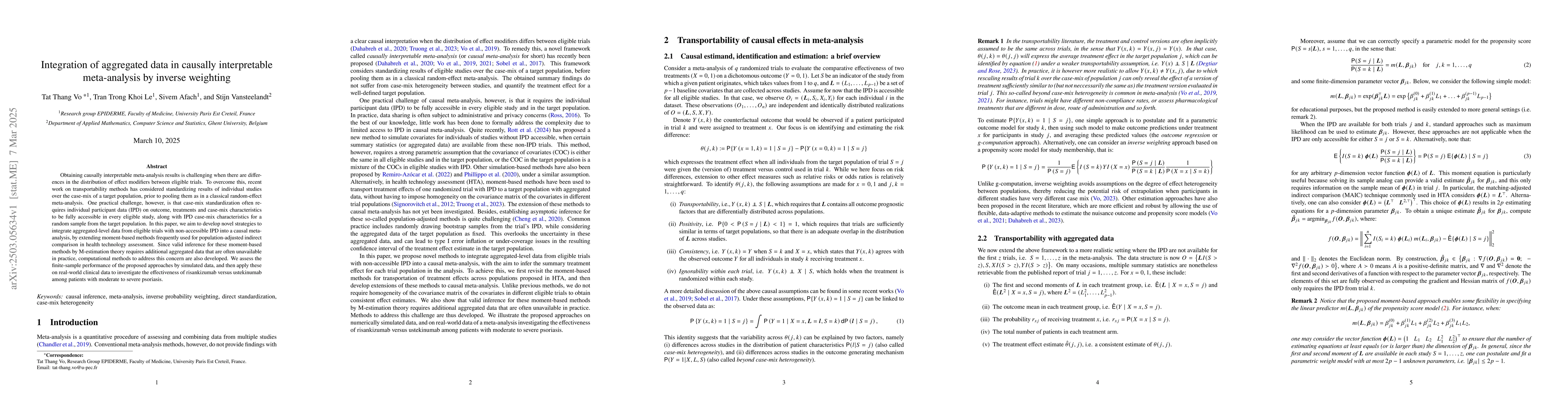 Thumbnail for Integration of aggregated data in causally interpretable meta-analysis
  by inverse weighting