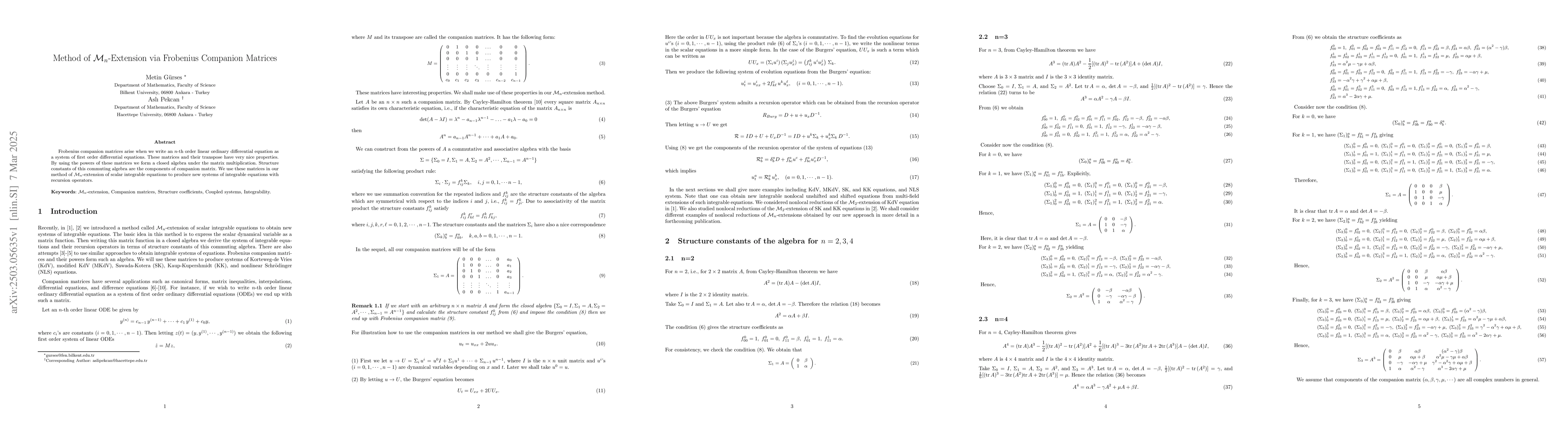 Thumbnail for Method of ${\cal M}_{n}$-Extension via Frobenius Companion Matrices