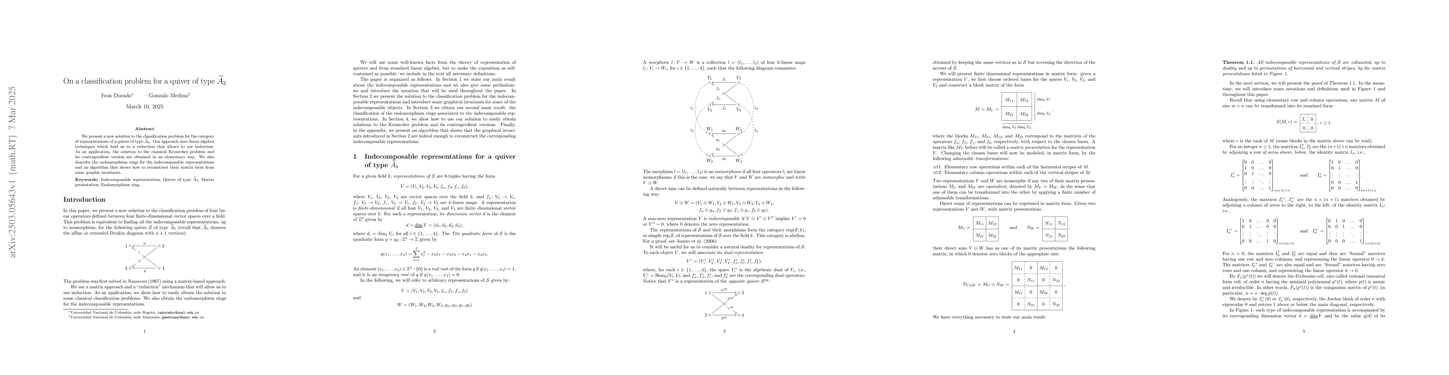 Thumbnail for On a classification problem for a quiver of type $\widetilde{A}_{3}$