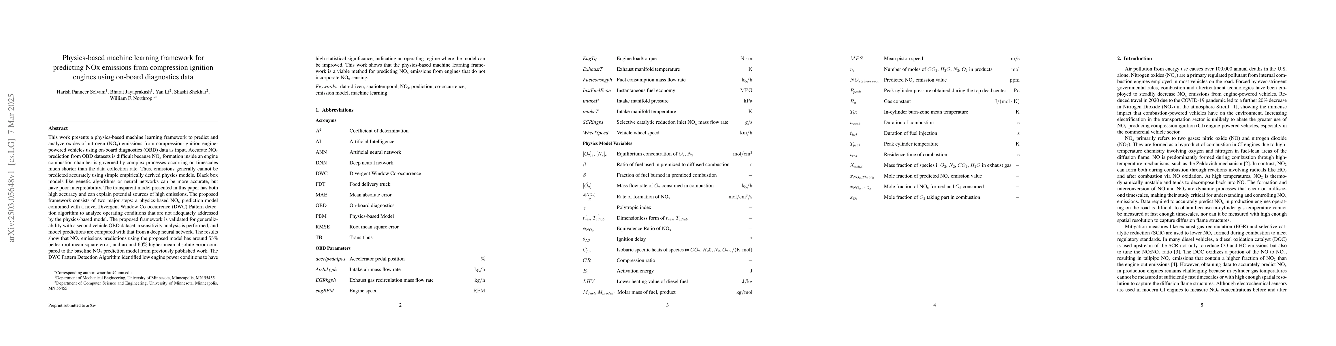 Thumbnail for Physics-based machine learning framework for predicting NOx emissions
  from compression ignition engines using on-board diagnostics data