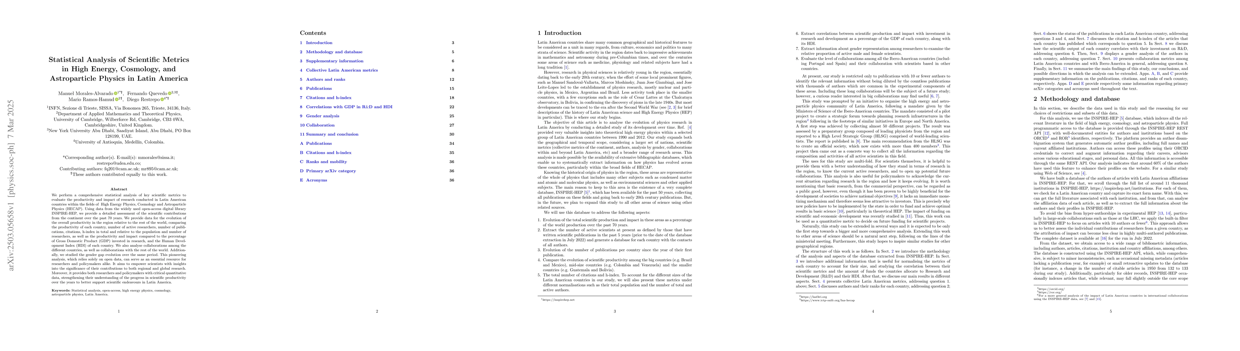 Thumbnail for Statistical Analysis of Scientific Metrics in High Energy, Cosmology,
  and Astroparticle Physics in Latin America