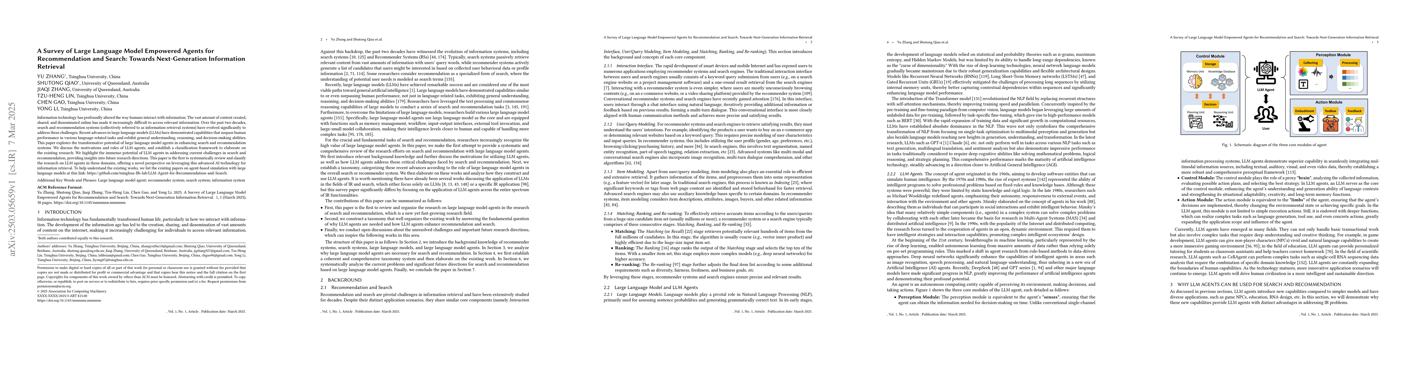 Thumbnail for A Survey of Large Language Model Empowered Agents for Recommendation and
  Search: Towards Next-Generation Information Retrieval