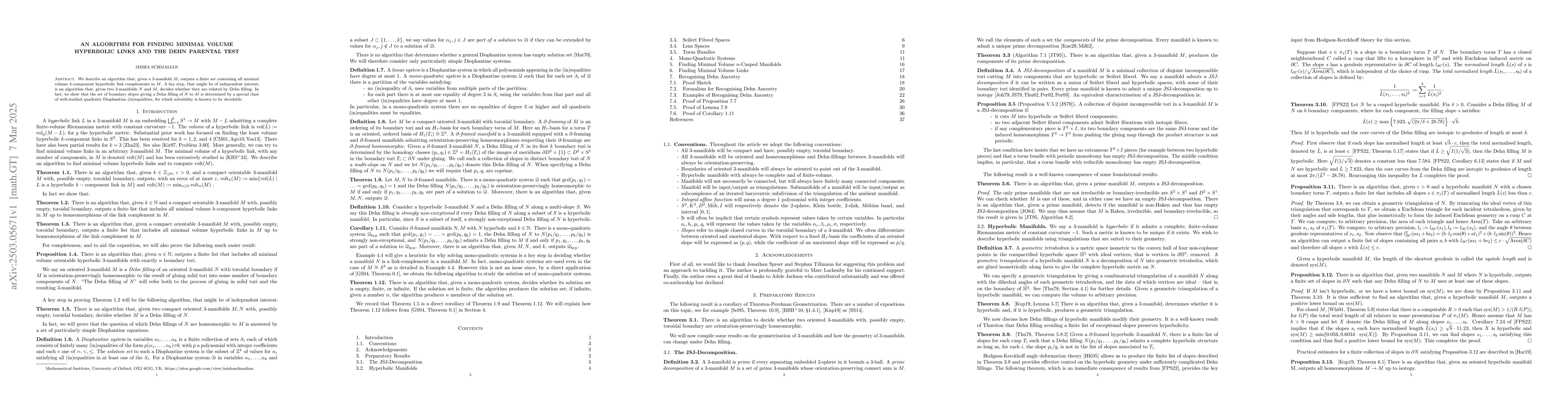 Thumbnail for An algorithm for finding minimal volume hyperbolic links and the Dehn
  parental test