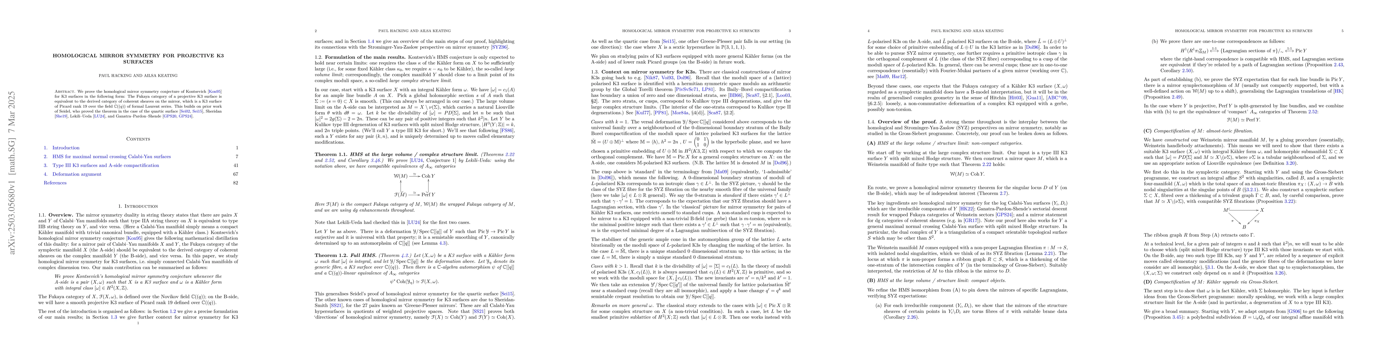 Thumbnail for Homological mirror symmetry for projective K3 surfaces