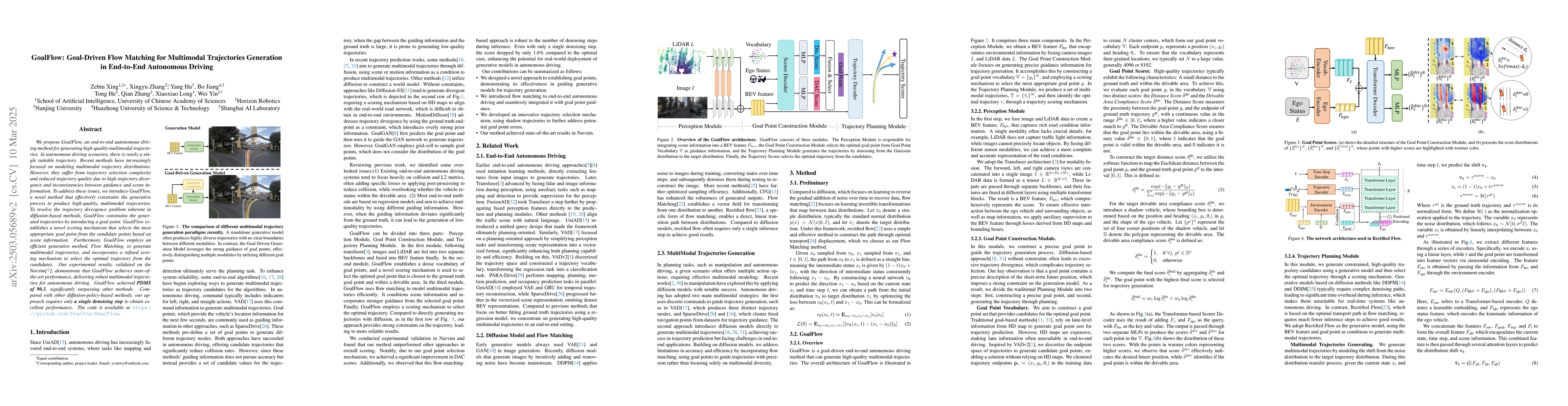 Thumbnail for GoalFlow: Goal-Driven Flow Matching for Multimodal Trajectories
  Generation in End-to-End Autonomous Driving