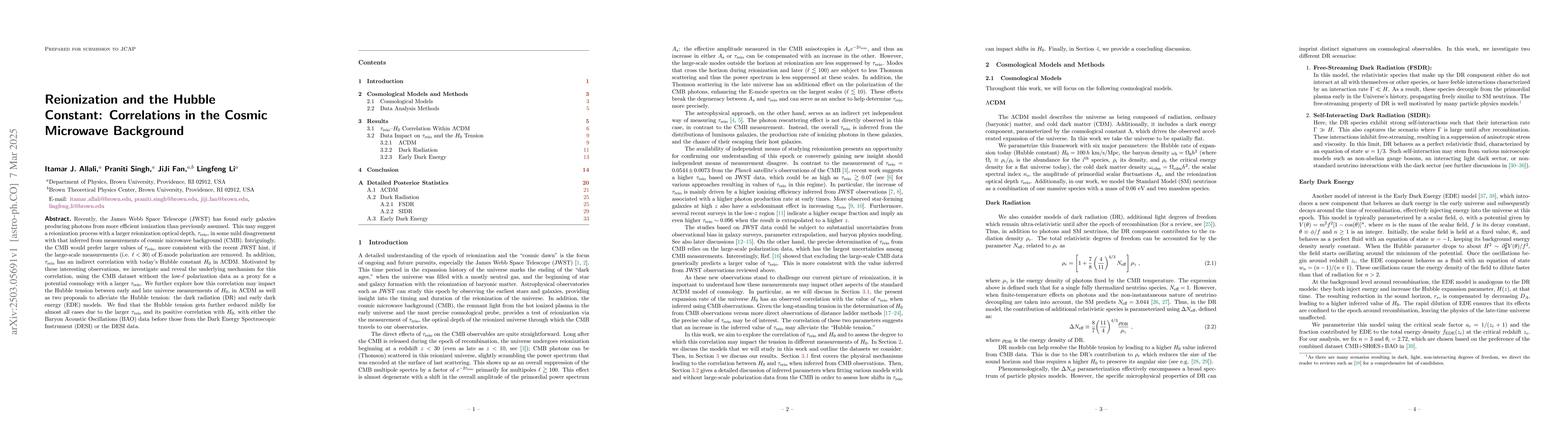 Thumbnail for Reionization and the Hubble Constant: Correlations in the Cosmic
  Microwave Background