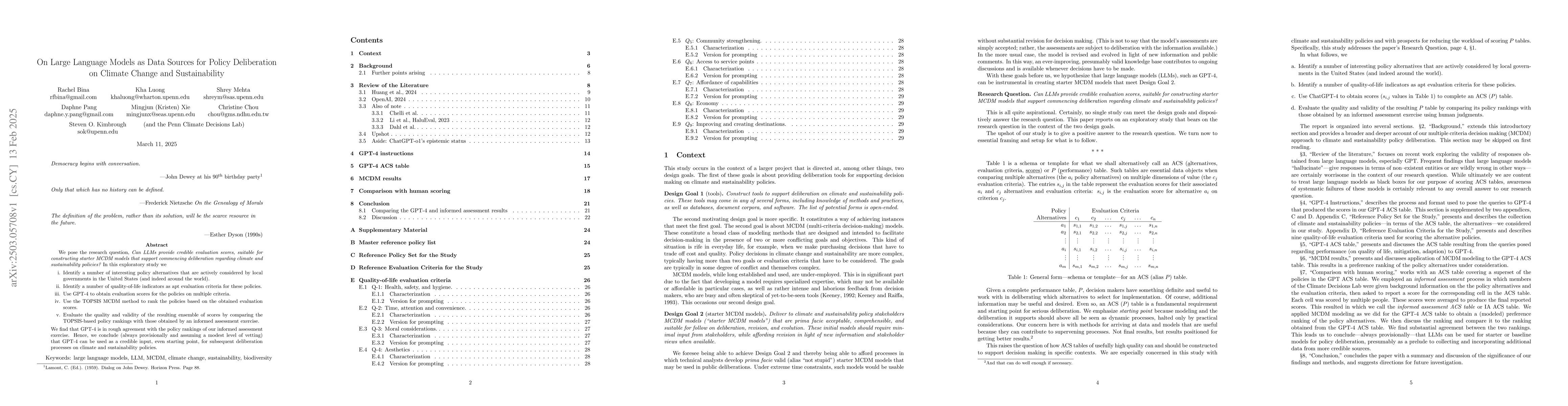 Thumbnail for On Large Language Models as Data Sources for Policy Deliberation on
  Climate Change and Sustainability